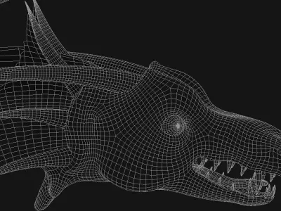 Dragon floating on a volcanic rock Low-poly 3D model