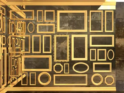 mirror wall with gold frames 3D model