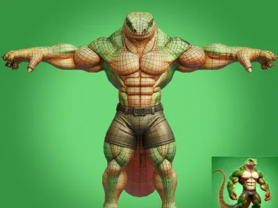 Humanoid Reptile  Low Poly Game Ready 3D Model Low-poly 3D model