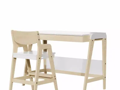 wooden desk and chair 3D model