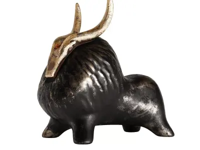 Black Bull Figurine with Gold Horns Low-poly 3D model