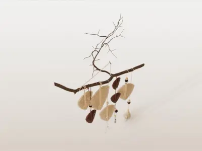 Macrame leaves on branch 3D model