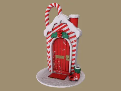 Christmas Candy Cane Cottage Low-poly 3D model