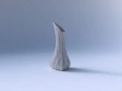 Vase puffy tappered triangle with dense mosaic plates 3D print model