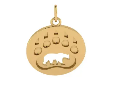 bear paw pendant round with bear pattern  3D print model