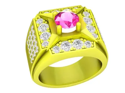 Luxury Square Halo Gemstone Ring for Men 4723 3D print model