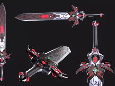 Dark Fantasy Sword 3D Model Stylized Game-Ready Weapon Low-poly 3D model