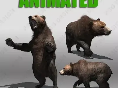 Grizzly Bear Animated Low-poly 3D model