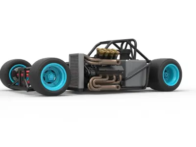 Supermodified front engine race car Base V2 Scale 1 to 25 3D print model