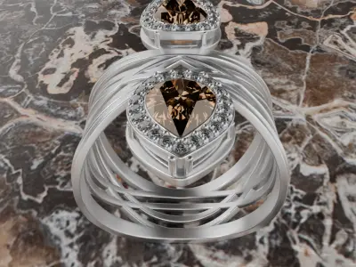 Jewerly ring with pear gemstone and diamond 3D model 3D model