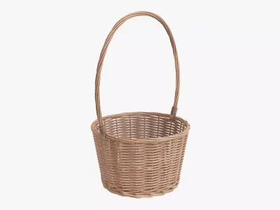 Wicker basket with long handle light brown 3D model