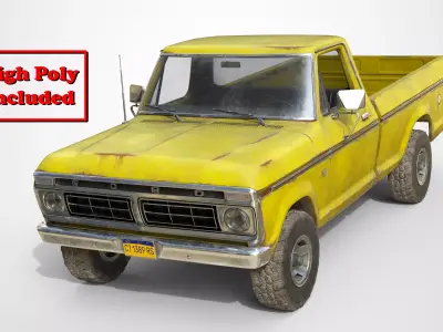 Ford Classic F100 pickup 1976 Old Yellow Low-poly 3D model