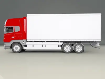Truck with white trailer 3D model Low-poly 3D model