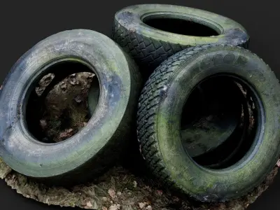 tires truck junkyard trash PBR photogrammetry 3D model
