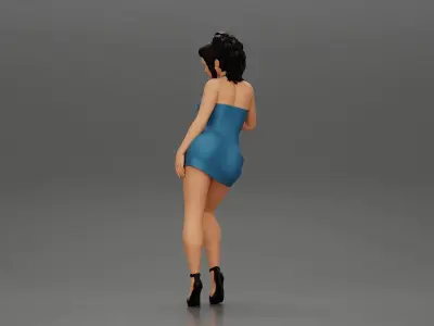 Sexy girl in mini dress Leaning Against Car on the beach 3D print model