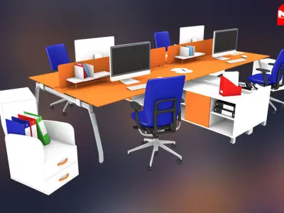 Office Furniture Interior Decoration Set 3D model