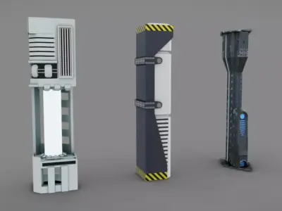 SciFi Columns Low-poly 3D model