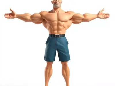 Cartoon Muscle Man Blue Shorts model pack Low-poly 3D model