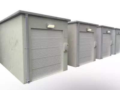 Low Poly Warehouse Building Rigged Doors 4 Color Variants Low-poly 3D model