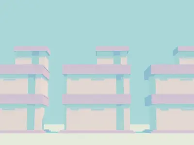 BUILDINGS three in middle of beach Low-poly 3D model