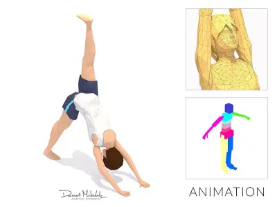 3-Legged Downward Dog Yoga Exercise Woman Animation Low-poly 3D model