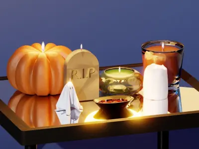 Halloween Candles Pundle with Animated Flame 3D model