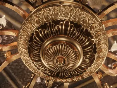 Golden Chandelier with Engraved Patterns 3D model