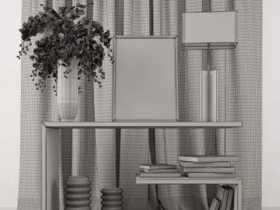 Decoration set 7 console table with vase of flowers 3D model