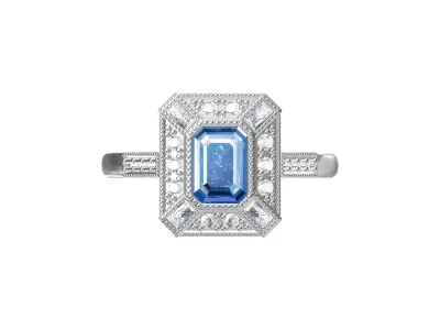 Blue Emerald Cut Artdeco Ring 3D print model