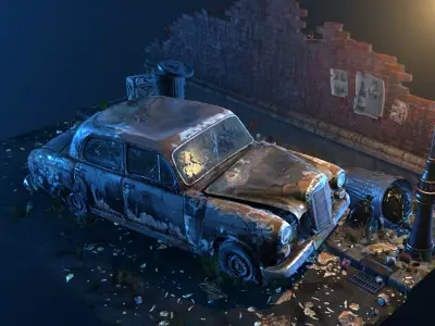 Old Rusty Car 3d model  Low-poly 3D model