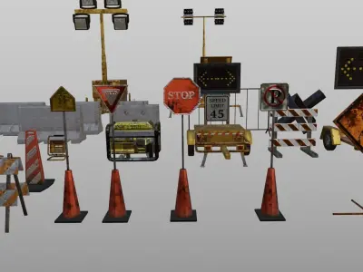 Road Work Construction Equipments 3D model