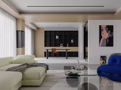 Modern living room dining room interior scenes 454 3D model