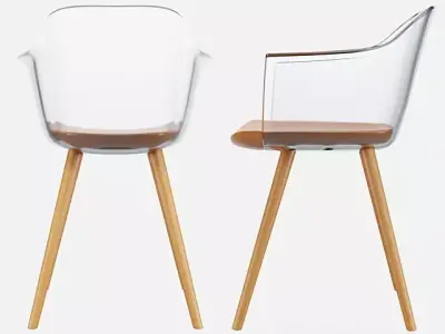 Modern Transparent Armchair with Wooden Base Low-poly 3D model