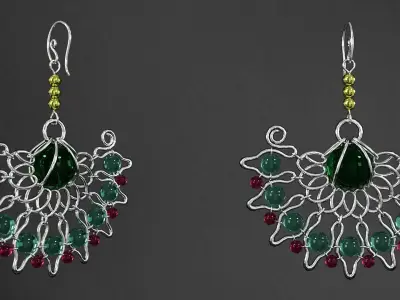 earrings emerald necklace and set 3D model