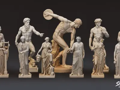 Famous Greek Statues Pack Low-poly 3D model