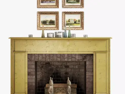 Fireplace set 1 mantel with two teddy bears 3D model