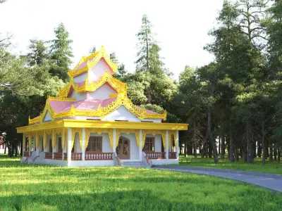 Architectural Exterior Myanmar Monastry Building Low-poly 3D model