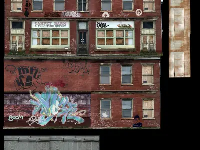 free model brick building with graffiti Free 3D model