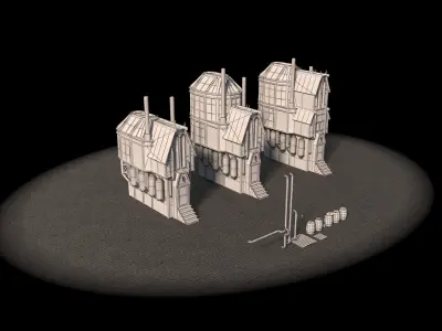 Steampunk Little Green house 3 types Free low-poly 3D model