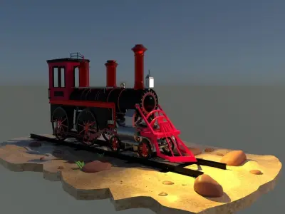train model steam locomotive in desert 3D model