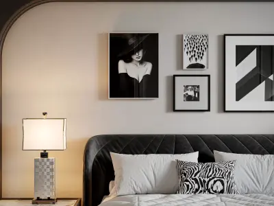 Luxury Black and White Master Bedroom 3D model