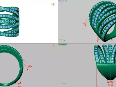 criss cross multiple row ring with pave  3D print model