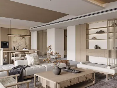 Japanese living room and dining room interior scenes 3D model
