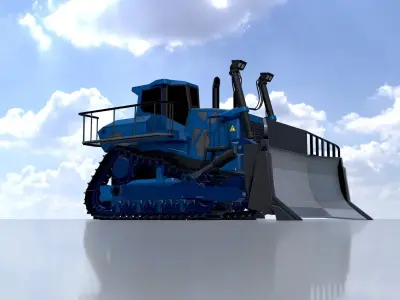 Hydraulic bulldozer tracked construction site vehicle blue Low-poly 3D model