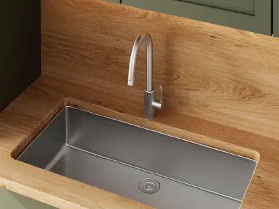 green kitchen with island Low-poly 3D model