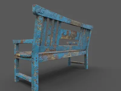 Old Wood Bench Low-poly 3D model