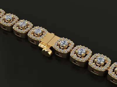 Diamond Cushion Halo Bracelet Tennis  3D print model