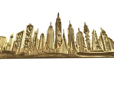Futuristic Cityscape Relief wall panel decor set 01 3D print model