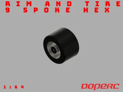 9 Spoke Hex - Rims and Tires for Hotwheels - 3D print - 164 3D print model