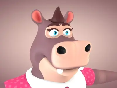 Hippo - Cartoon Hippopotamus Low-poly 3D model